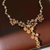 Turquoise Blue Diamond Flower Stud Earrings Necklace Light Luxury Niche Clavicle Chain Premium Jewelry Set