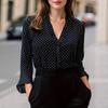Women's Black Polka Dot V-Neck Blouse Flare Sleeve Casual Office Shirt