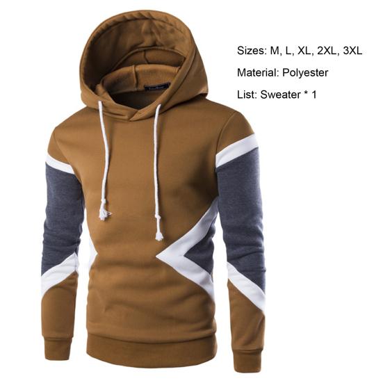 Men Hoodie Contrast Color Drawstring Autumn Winter Loose Patchwork Sweatshirt Male Clothes
