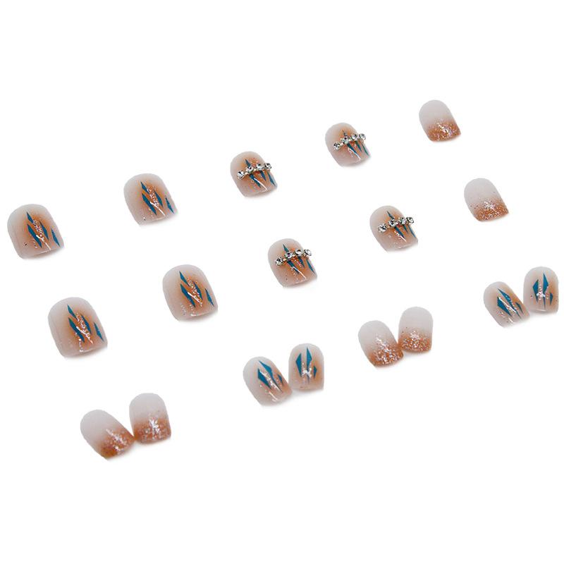 Artificial Nails Wearable Nails Translucent Diamond Elegant Mature White Short Manicure Removable Blue Embellishment Fake Nails