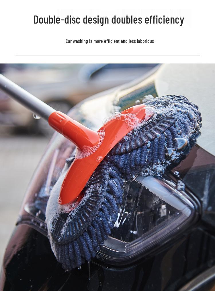 Car-Specific Double-Sided Multi-Functional Rotating Soft Bristle Mop with Long Detachable Telescopic Handle for Car Wash
