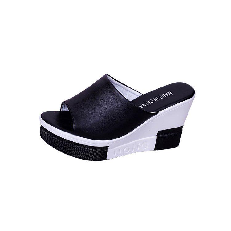 Sandalias nuevas de verano suela gruesa muffin tacón alto color sólido tacón de cuña una tira chanclas frescas