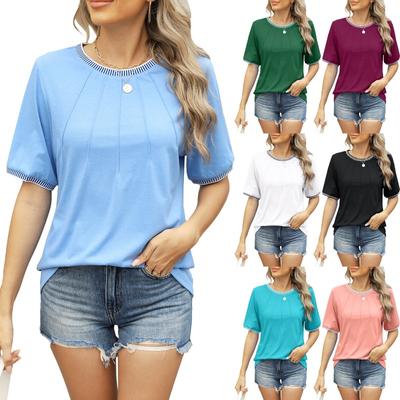 Women's Spring Summer Loose Thread Splicing Round Neck Short Sleeve T-Shirts Women’s