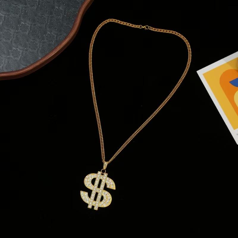 

Retro Hip Hop Diamond Studded Dollar Sign Necklace Unisex Pendant Jewelry