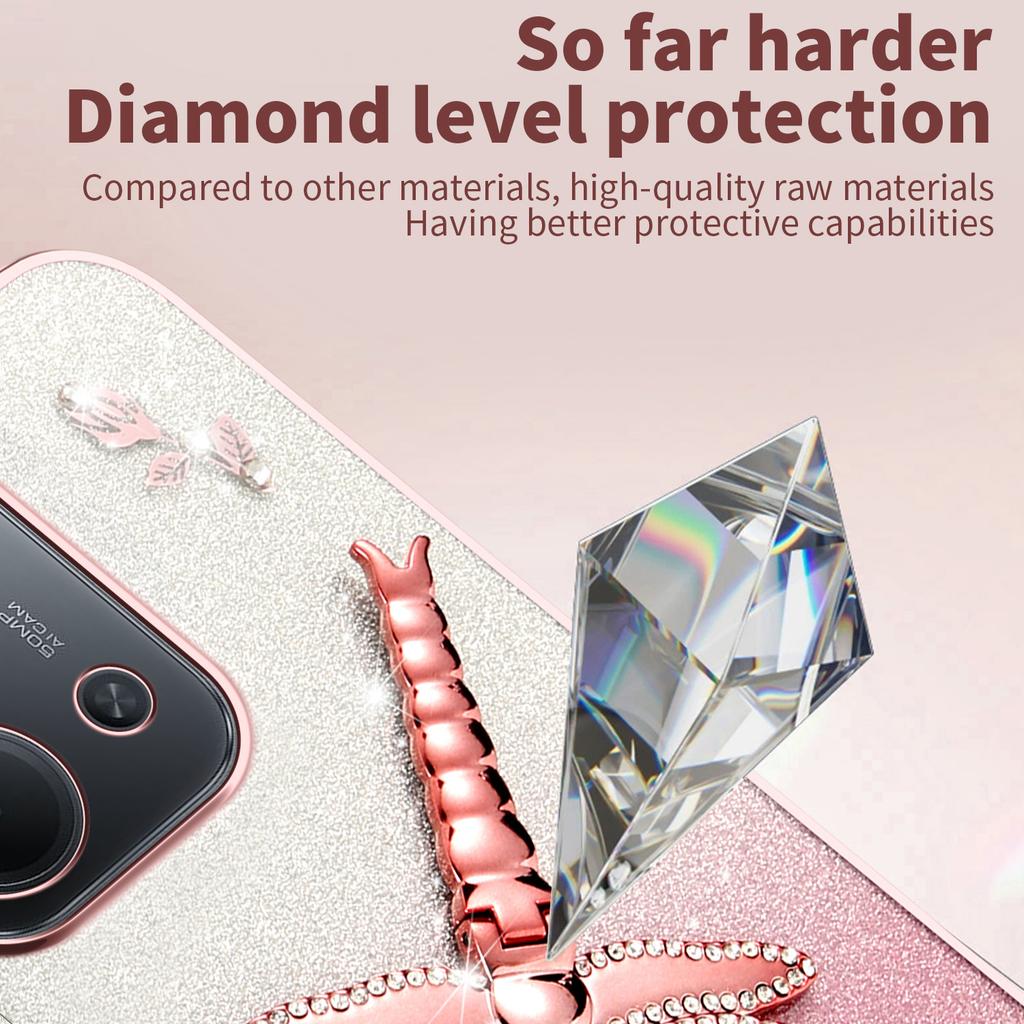 For Xiaomi Redmi 15C 4G (Global) (171mm)/Poco C85 4G (171mm) Case Dragonfly Kickstand TPU Flowers Glitter Phone Cover