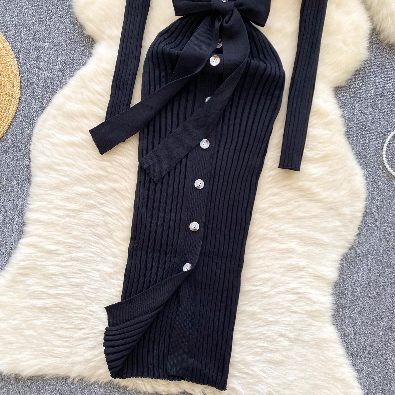 Винтажное отложной воротник элегантное длинное рукав однобортное бандажное трикотажное — фото 10