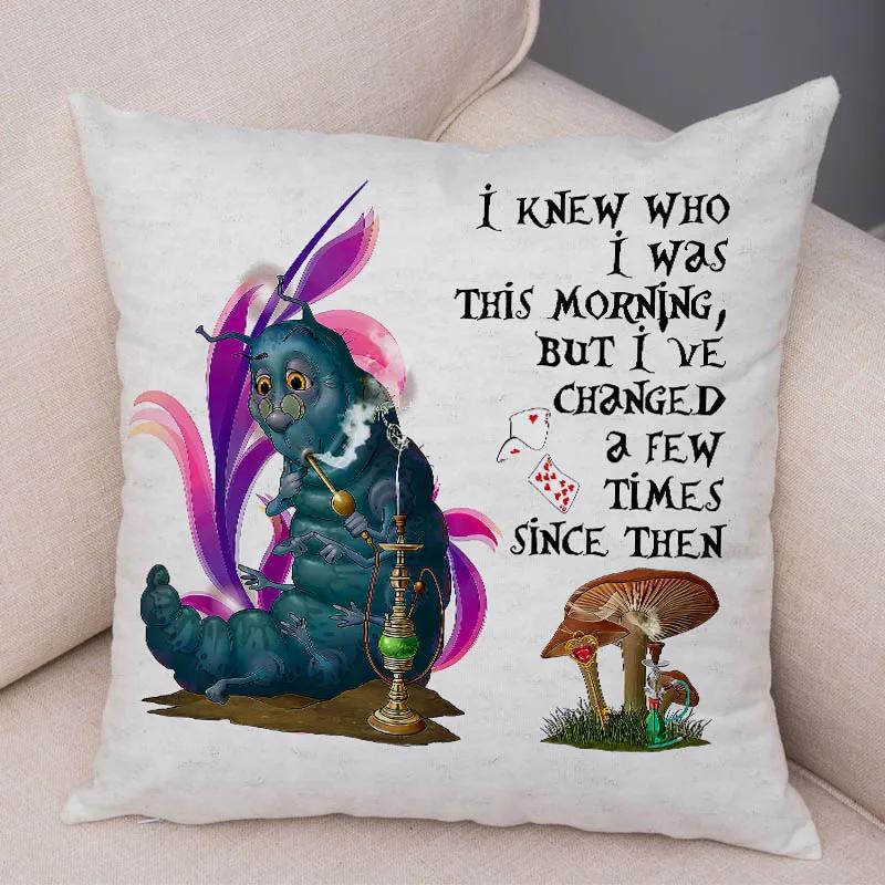 Alice In Wonderland Cushion Cover Cute Rabbit Cat Printed Sofa Pillow Vintage Home Decorative Pillow Case for Children Room