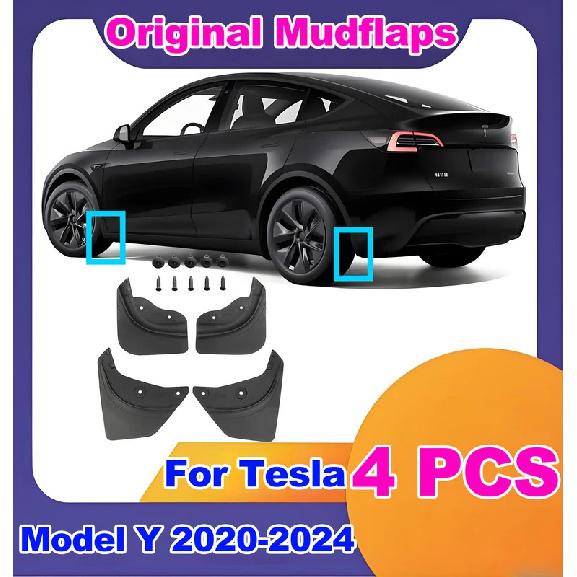 4PCS Soft Mudflaps For Tesla Model Y -  2024 Official Original Front Rear Wheel Fenders No Drilling Splash Guards