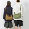 Female Canvas Fabric Hobo Soft Slouchy Shoulder Bag Y2K Student Leisure Medium Size School Book Laptop Pouch Messenger Side Bag