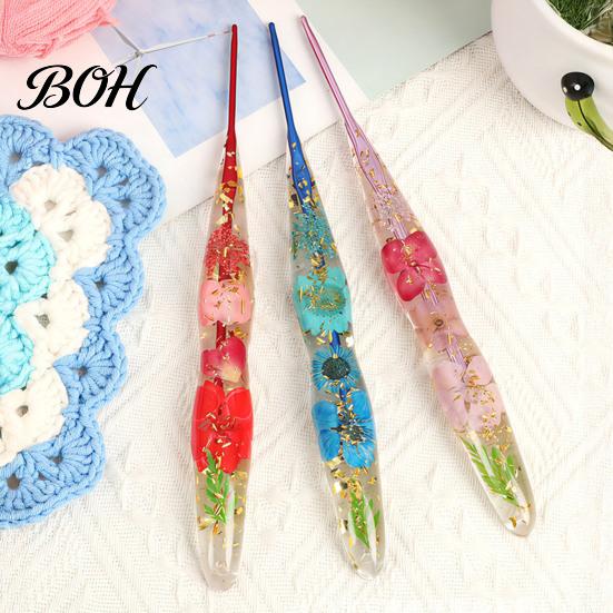Waterproof Crochet Hook Resin for Beginners, Crocheting Lovers, 2.0mm-8.0mm Ergonomic Smooth Surface with Long Floral Handle Blankets, Dolls, Shawls,