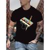 European Sizes Men's Retro Cassette Print T-Shirt - Casual Crew Neck, Slight Stretch, Summer Knit Fabric Top