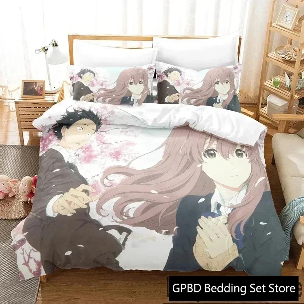 Luxus Neu 3D Druck Anime A Silent Voice Bettwäscheset Jungen Mädchen Twin Queen King Size Bettbezug Kissenbezug Bett Jungen Erwachsene