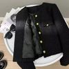 French Tweed Velvet Black Top In Winter Korean Style Thickened Short Small Fragrance Jacket for Women