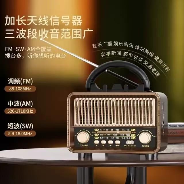 Retro Portable Radio Bluetooth Speaker  Desktop Wood Home Powerful Audio Gift TF/USB