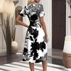 Abiti midi casual da donna alla moda, con scollo rotondo, maniche corte e stampa floreale