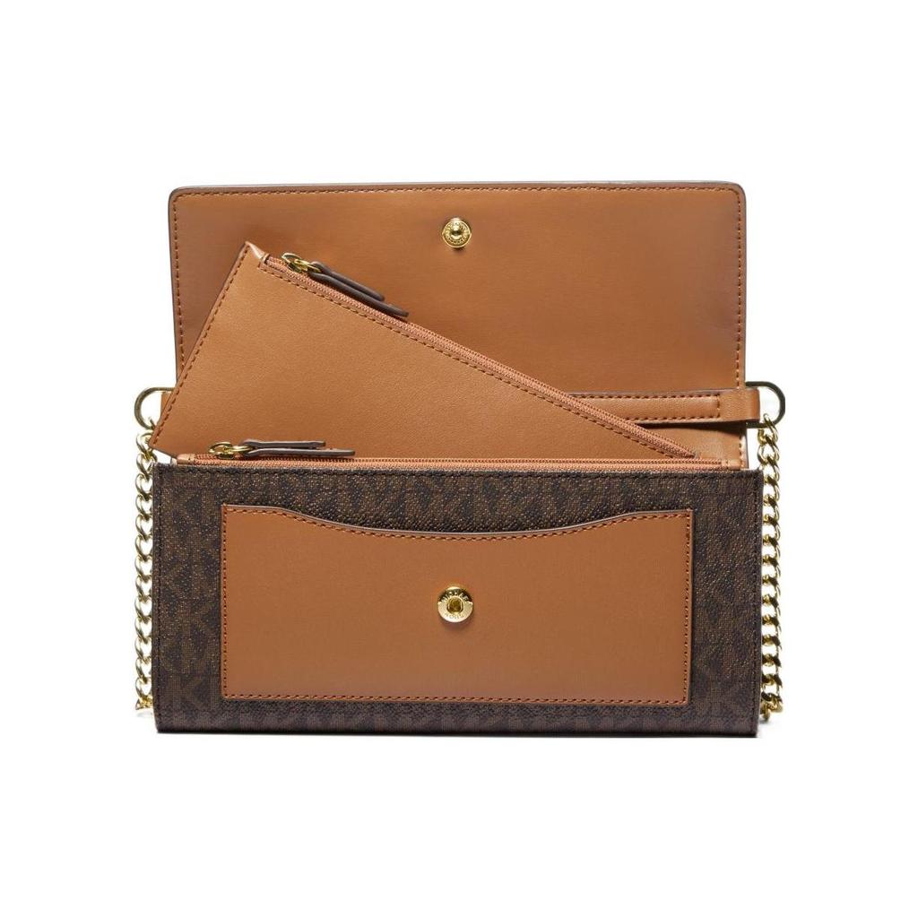 Michael Kors Mk Jet Set Logo Flap Classic Monogram Chain Canvas Envelope Shoulder Bag Women Shoulder Bag Gold Brown 32S3GJ6C6B-BRN-ACORN