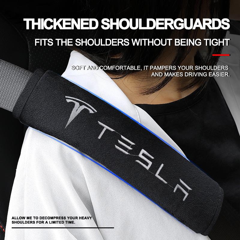 2Pcs Car Safety Belt Shoulder Cover Pad Plush Seat Belt Shoulder For Tesla Model 3 Model X S 2016-2020 Decals TM3 TMX TMS Decal