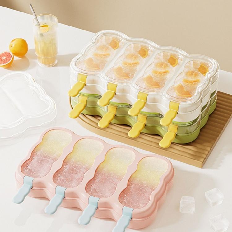 Plastic Ice Molds With Stick for Parties and Gatherings Easy Releases 4 Compartments Popsicles Moulds Ice Cream Molds