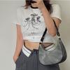 Casual Women Half Moon Underarm Bags Gray PU Leather Hobos Shoulder Bag for Female All Match Ladies Crossbody Bag Purse Handbags