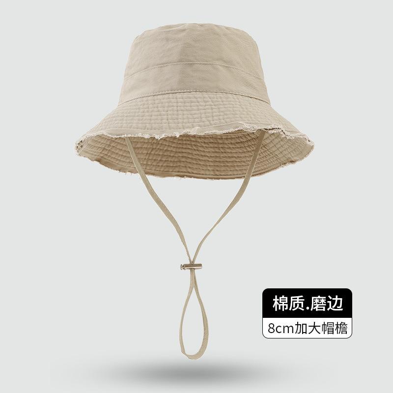 Big eaves rough edge bucket hat high sense foldable casual sunscreen hat pink dopamine sunshade basin hat women