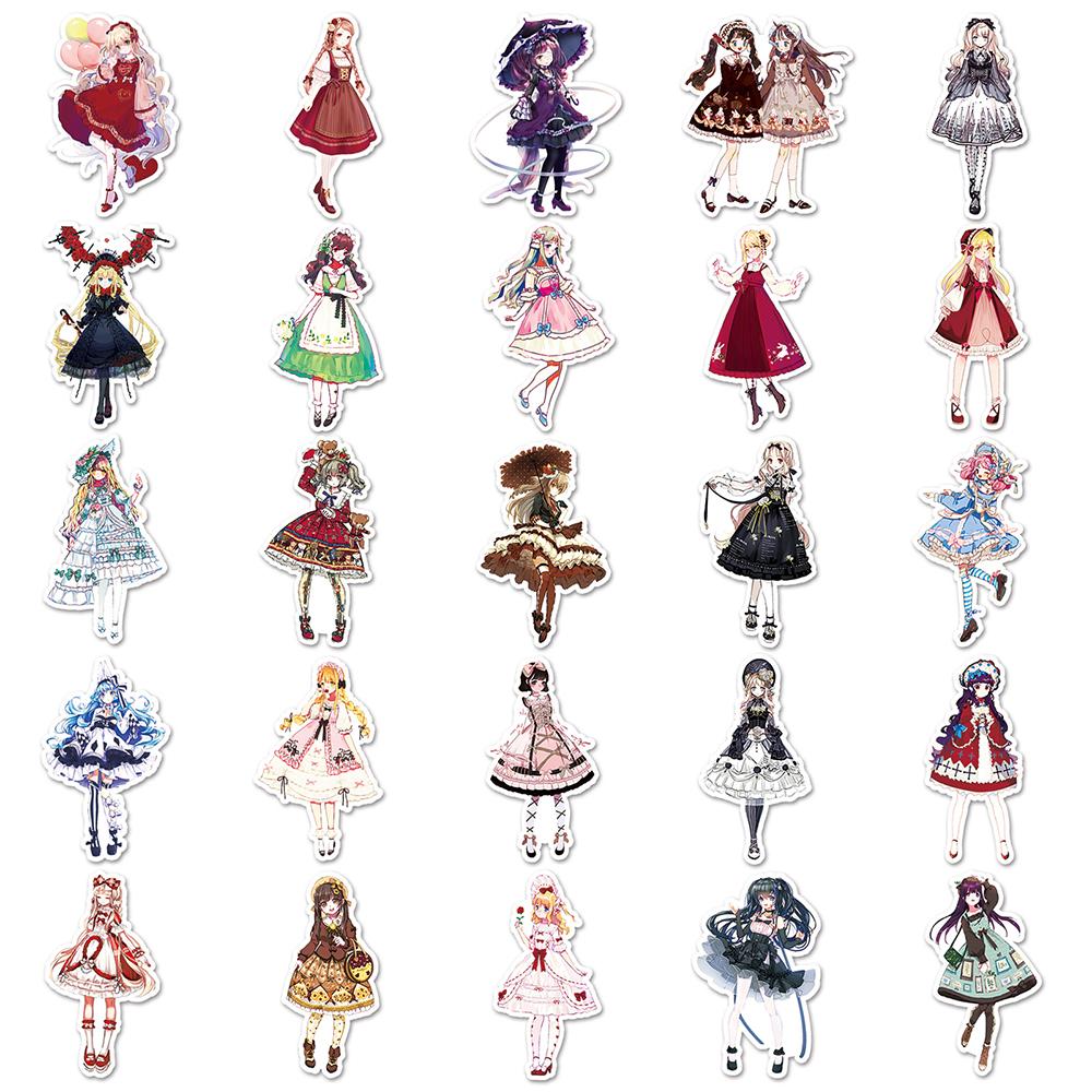 10/30/50pcs Kawaii Anime Lolita Girl Stickers Cute Dress Up Aesthetic Decals DIY Skateboard Phone Laptop Car Cartoon Sticker Toy