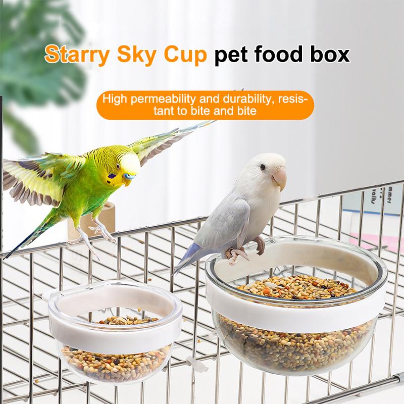 Detachable Transparent Plastic Bird Feeding Bowl Hanging Water Food Cup For Parrot Cage Pet Supplies
