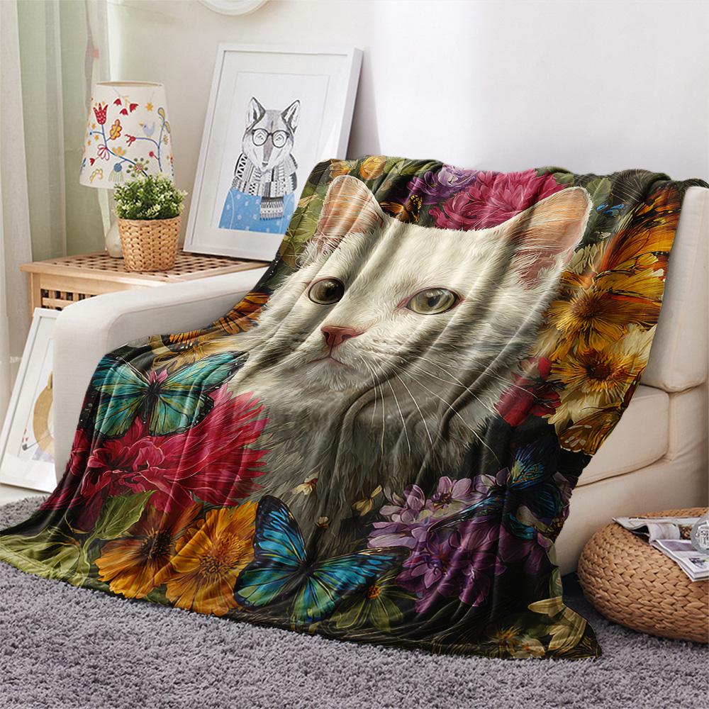Coperta in Flanella con Stampa di Gatti Bianchi, Alta Qualità, Confortevole per Tutte le Stagioni, Decorazione per la Casa, Calore e Comfort, Perfetta per Regali di Natale