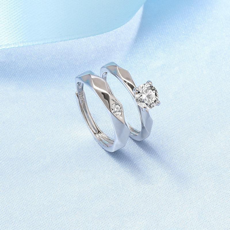 2Pcs 925 Silver Couples Ring Sets Light Polishing Simple Ring for Woman Man Classic Wedding Fine Jewelry Circle