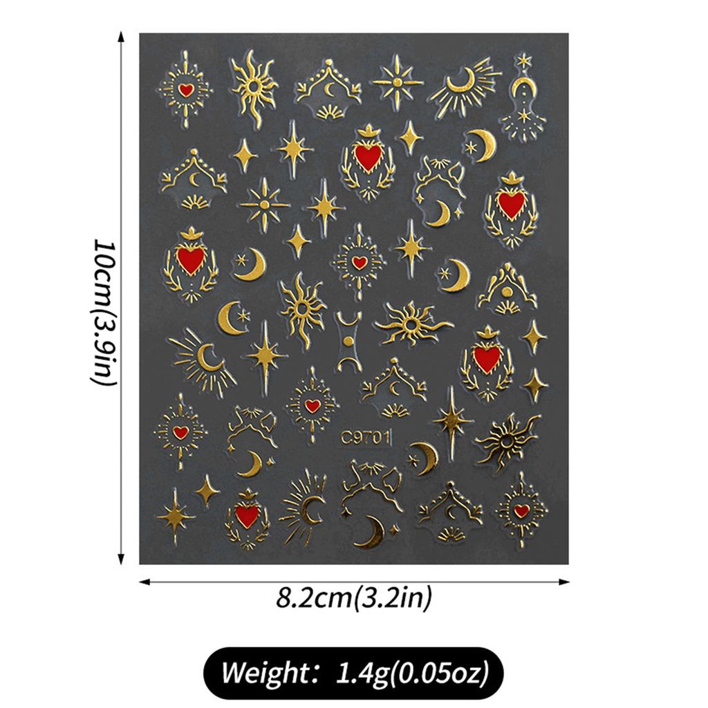 9 Sheets Sun Star Moon Heart Nail Stickers Bronzing Nails Art Stickers 3D Nail Decals Nails Art Decorations for Women