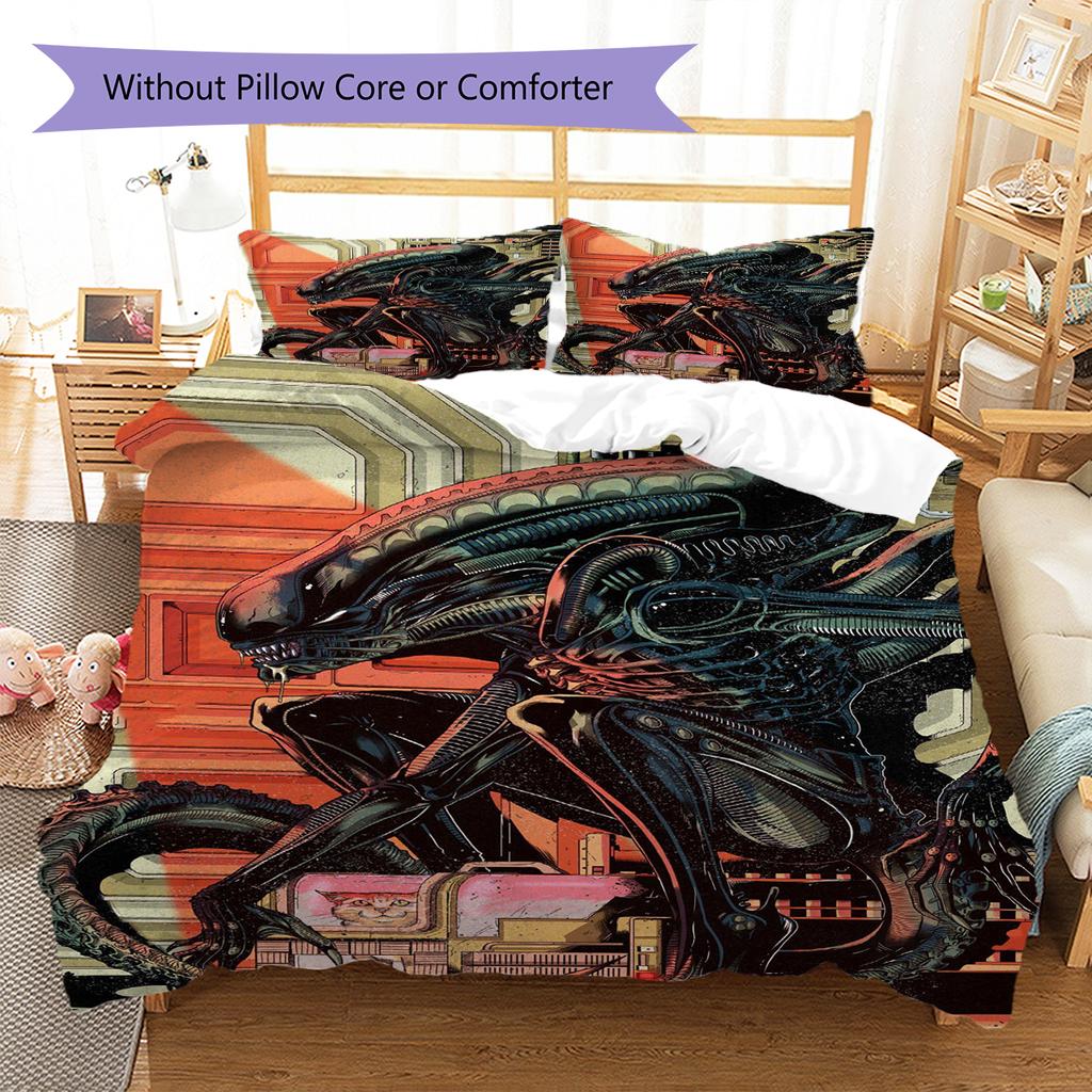 Aliens Pattern Bedding Quilt Set Quilt Cover Pillowcase Home Decoration Gift (1 * duvet cover + 2 * pillowcase, without core)