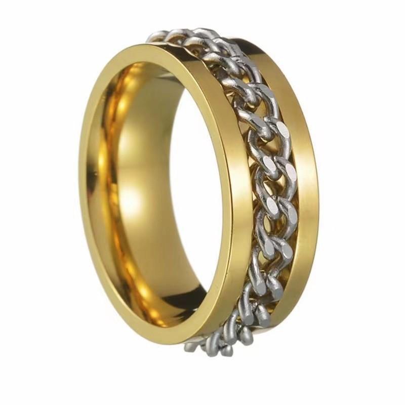 Fashionable and unique multi-purpose stainless steel ring with rotating chain finger ring accessory