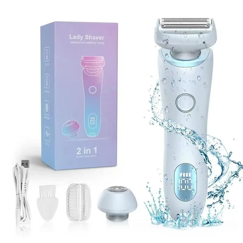 Electric Razors for Women 2 In 1 Bikini Trimmer Face Shavers Hair Removal for Underarms Legs Ladies Body Trimmer IPX7 Waterproof