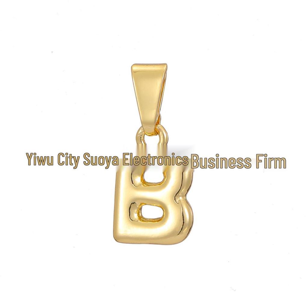 18k Gold-Plated Brass Mini Bubble Letter Pendant Necklace, DIY Personalized with 26 English Letters.