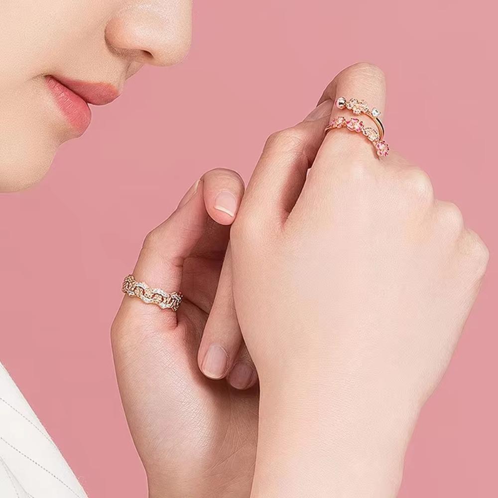 Kristallakzente Damen Pfirsichblütenring Roségoldbeschichteter Ringbox Schmuckschatulle Verlobung Hochzeit
