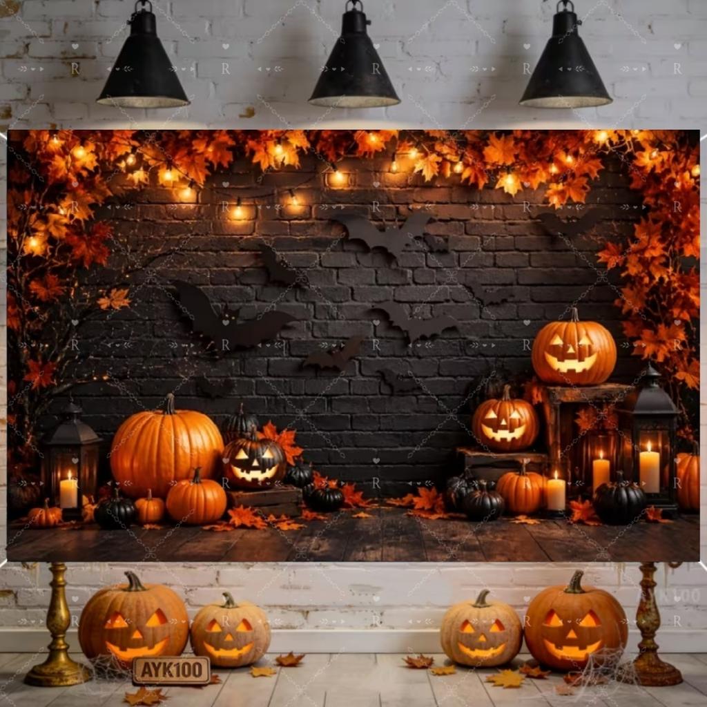 Halloween Decor Supplies Banner Spooky Graveyard Pumpkin Bat Skull Background Festival Party Decor Photography Backdrop Props465