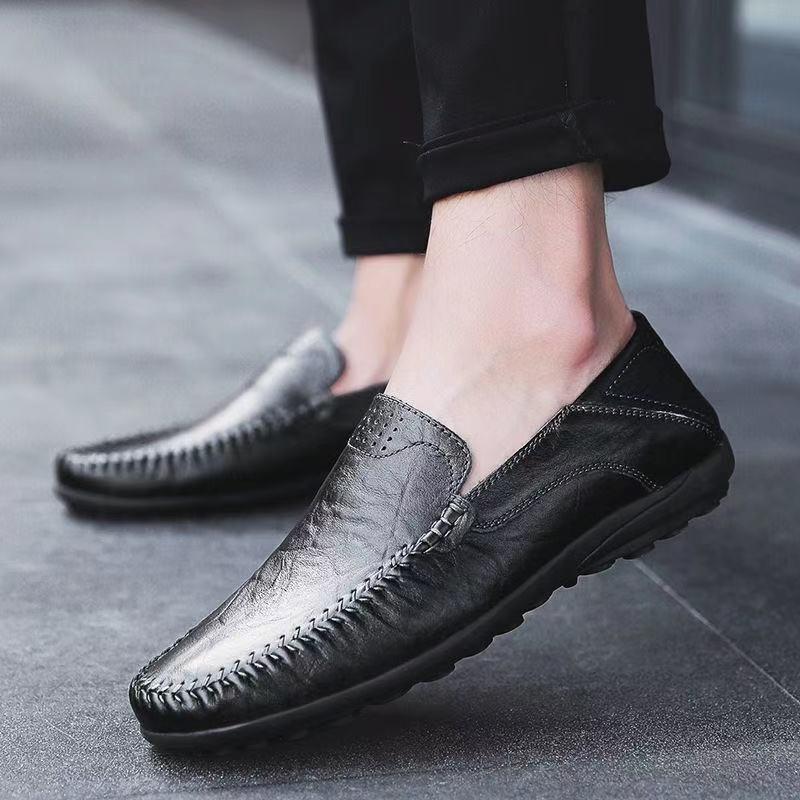 Men's Leather Shoes Low-top Breathable Driving Doudou Shoes Casual Breathable Daily Foot Cover Soft Leather Soft Sole One Pedal Men's Shoes