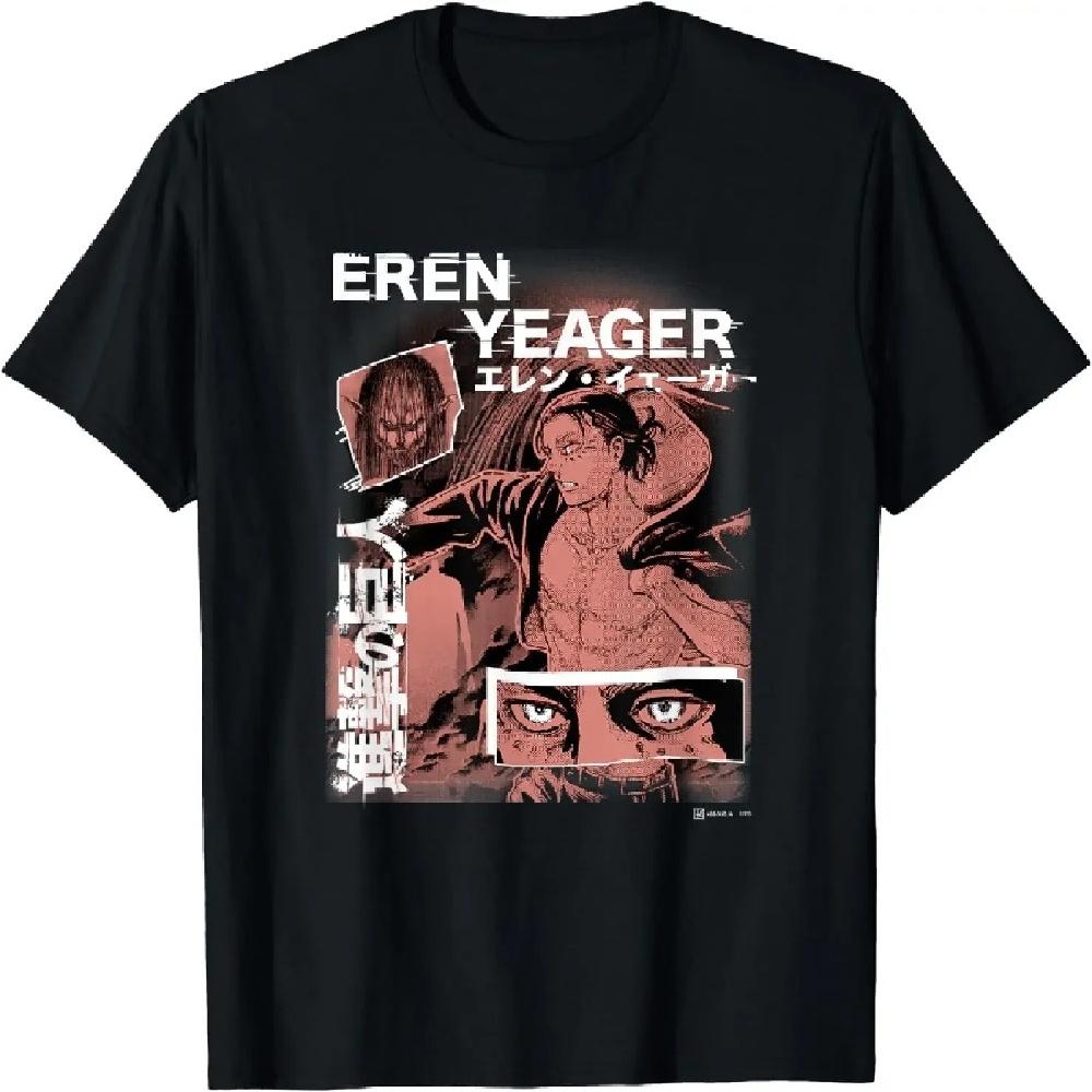 Attack on Titan Eren Yeager Japanese Manga Collage Portrait T-Shirt Graphic T Shirts Anime Men Clothing
