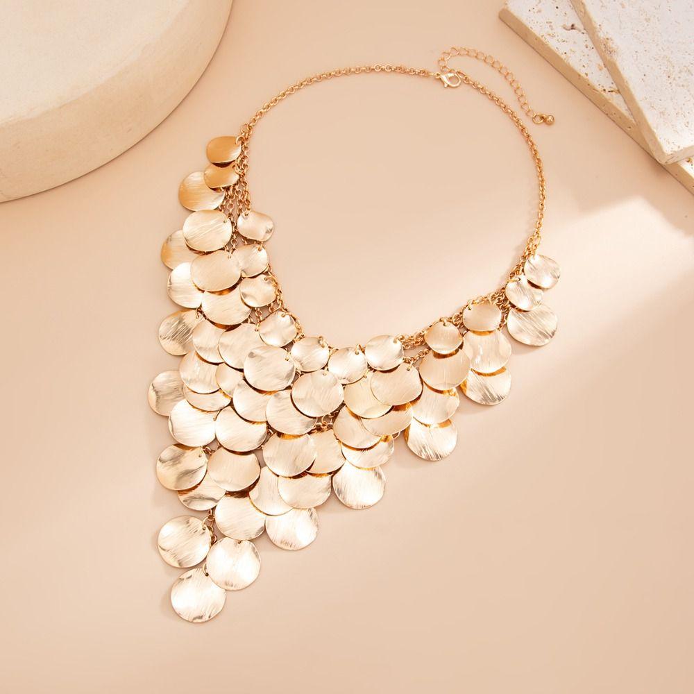 Bohemian Tassel Sequin Necklace Metal Chain Gold Jewelry Simple Y Shape Necklace Girls