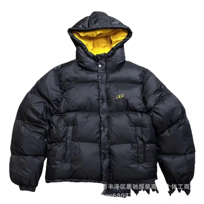 Jachetă puffer supradimensionată cu glugă pentru bărbați, din bumbac, călduroasă de iarnă, streetwear, cu broderie, coat casual