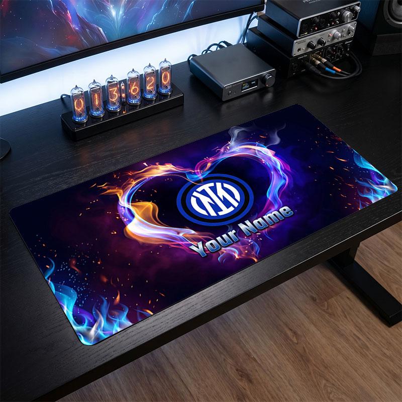 Tappetino per Mouse Grande Personalizzato Inter Milan, Stampa Testo Nome Personalizzato, Tappetino da Scrivania Antiscivolo con Logo Calcio, Regalo per Gamer