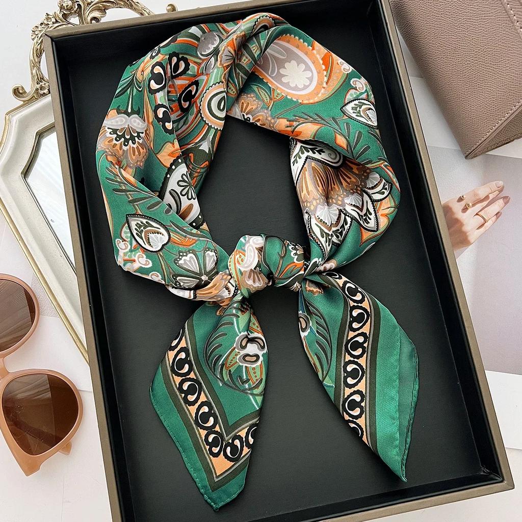 New Silk Square Scarf Women Retro Paisley Cashew Print Neckerchief Female Foulard Head Hijab Hairband Soft Neck Bag Ribbon Satin