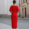Work Dress for Women Boat Neck Batwing Half Sleeve Pencil Sheath Dress Formal Business Office Midi Dress
