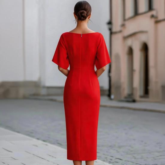 Work Dress for Women Boat Neck Batwing Half Sleeve Pencil Sheath Dress Formal Business Office Midi Dress