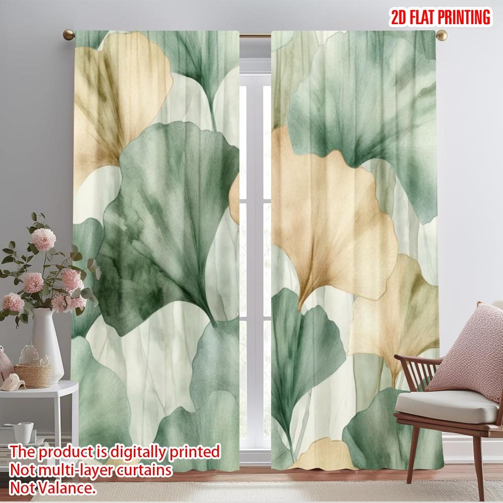 

2 шт., шторы с рисунком плоской 2D-печати, Гармония Гинкго, Прочный полиэстер (без удилища) Праздничный Идеально для гостиной, офиса, 52.50×116.00 CM 2pcs