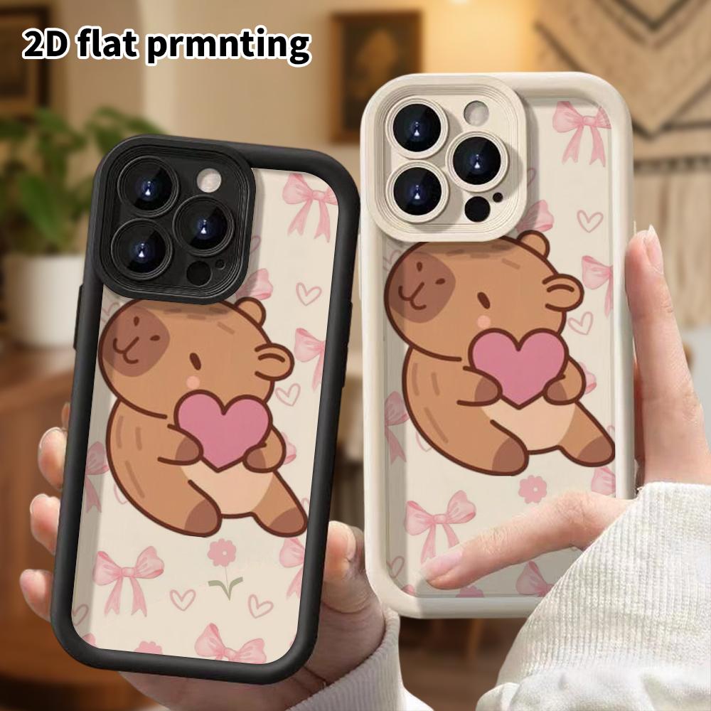 Phone Case: 2D Flat Design Suitable for iPhone 18 17 16 15 14 13 Pro Step Protection Case, Featuring a Cute Capybara Hugging a Heart, Christmas and Ha