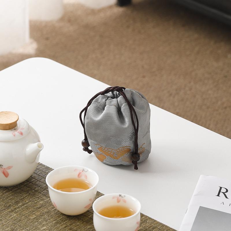 Vintage Portable Storage Bags Chinese Style Teacup Drawstring Cloth Pouch Jewelry Teaware Organizer Pouches Protective Sleeve