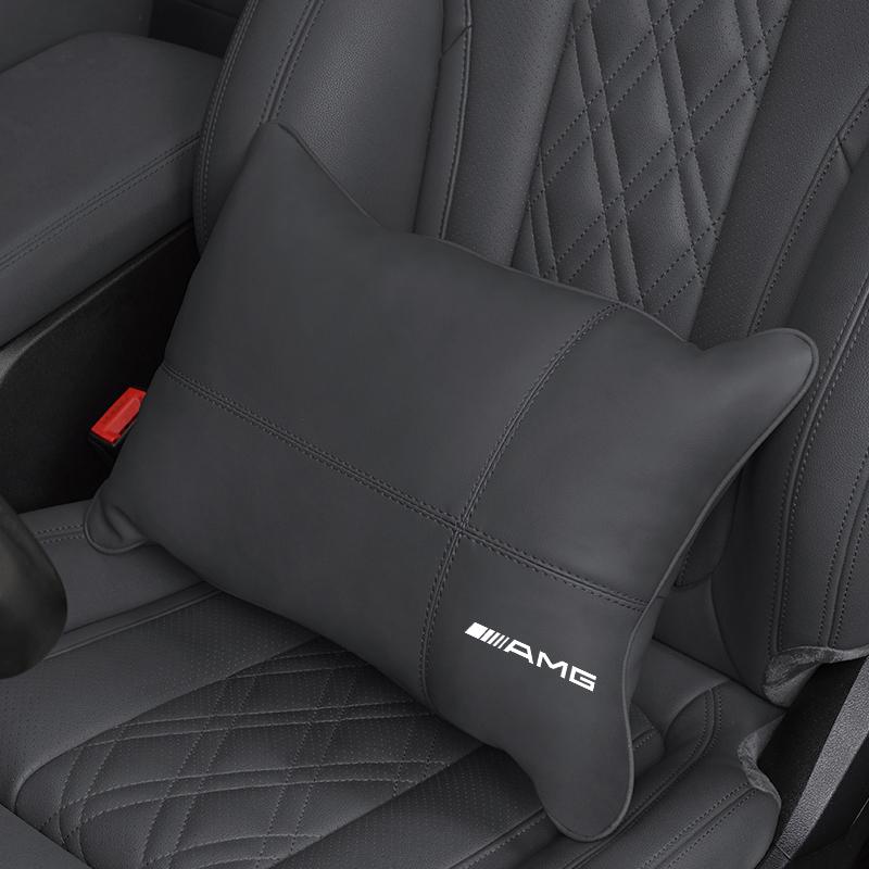 For Mercedes Benz AMG A B C E G CLA W211 W203 W204 C260 E300L A200L Car Seat Safety Headrest Pad Auto Emblem Neck Pillow OS1