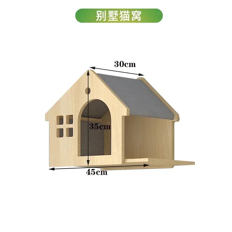 Wooden Cat House Elevated Bed for Cats Wall Mounted Kitten Villa Climbing Shelf for Pets Floating Shelves for Sleeping