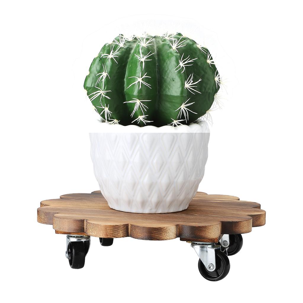 Wooden Plant Stand with Wheels Heavy Duty Rolling Plant Stand for Plant Pots
