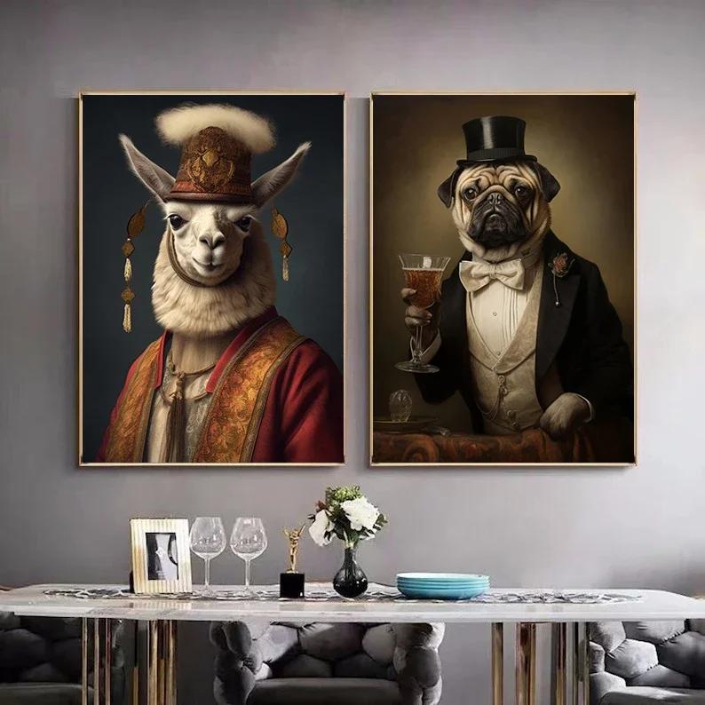 Funny Pet Dog Renaissance Animal Portraits Minimalist Wall Art Print Canvas Painting for Living Room Modern Home Decor